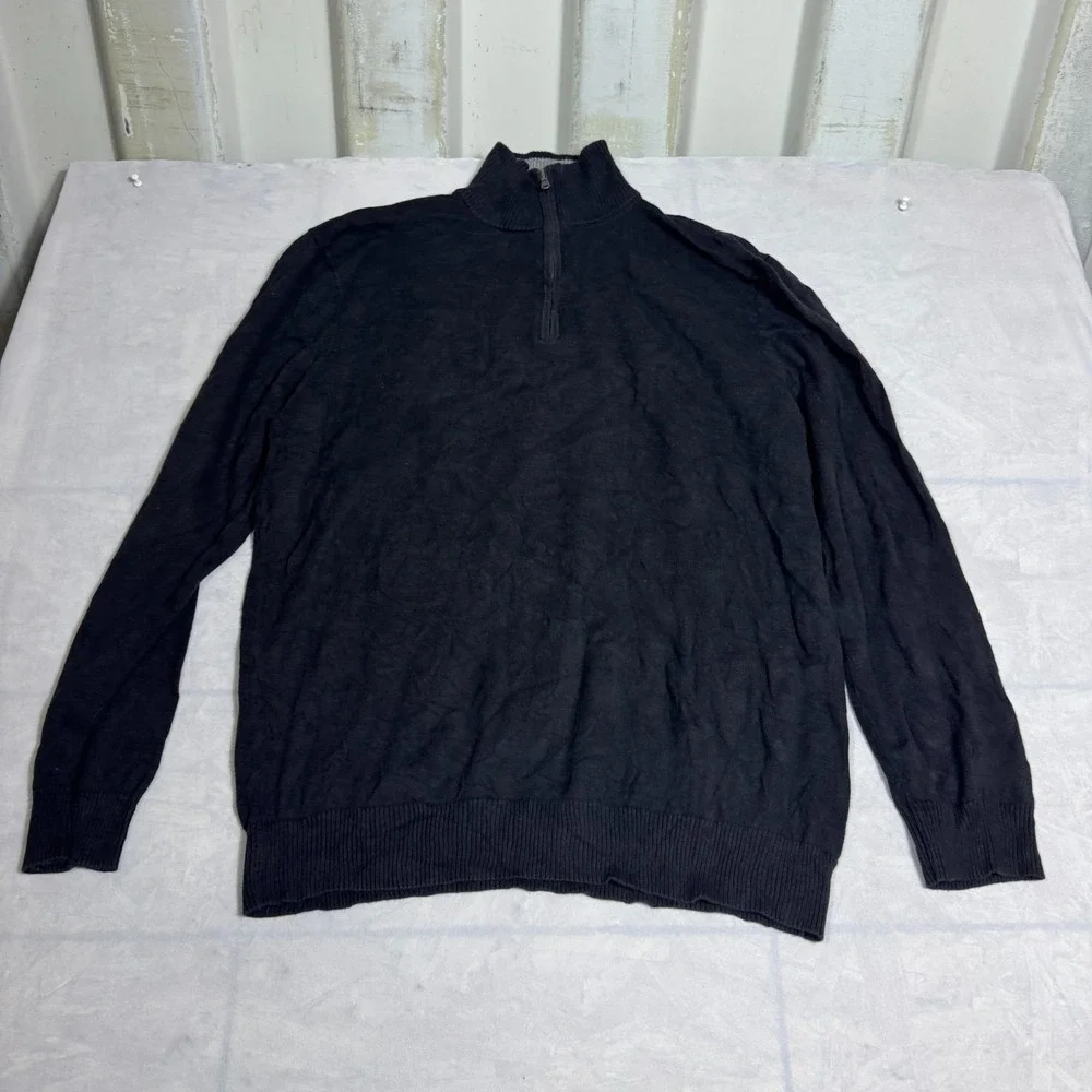 Old Navy Mens 1/4‎ Zip Pullover Sweater Black Knitted Ribbed Cuff Long Sleeve XL